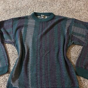 Vintage Green & Navy Striped Crewneck Sweater